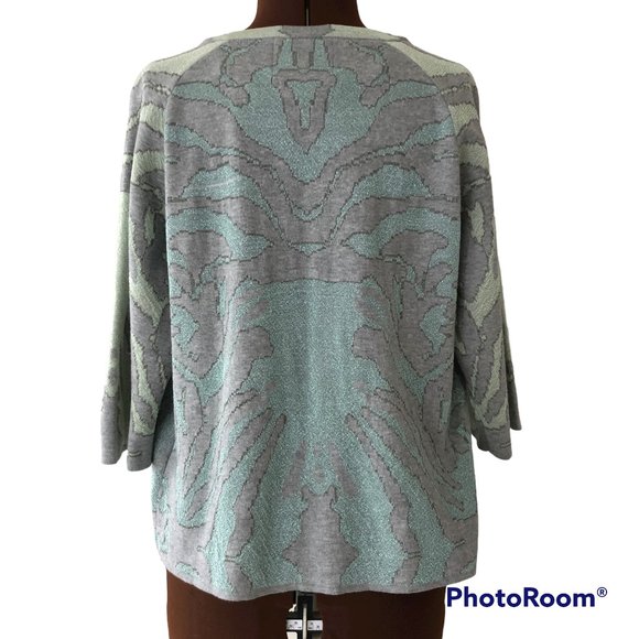 Oui Knitted Open Front Cardigan with Coral Design - Picture 4 of 8